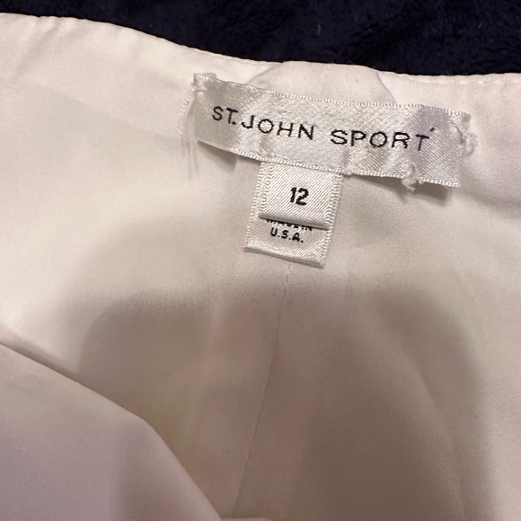 St. John Sport Creamy White Flat Pants 12 Lined Trousers Straight Legs Side Zip - Picture 5 of 12